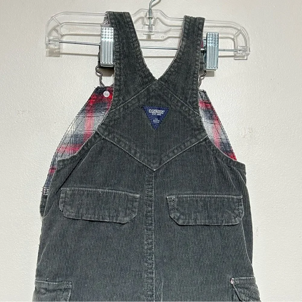 Oshkosh Vestbak Corduroy Overalls Plaid Flannel Lined Bibs Baby 6-9 Months Snaps